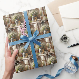 Papier Cadeau Vieux Lait Can avec Bouquet Daisy