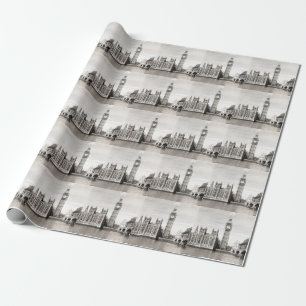 Papier Cadeau Vieux Londres, noir et blanc.