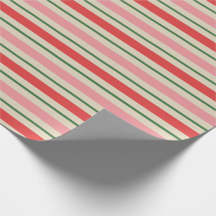 Papier Cadeau Vieux Motif de Noël à rayures rose rouge