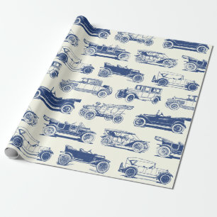Papier Cadeau Vieux Motif de voiture Blue Vintage