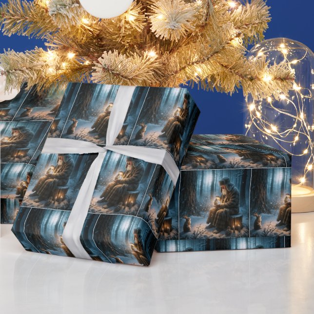 Papier Cadeau Vieux Noël avec un lapin (Vacances)