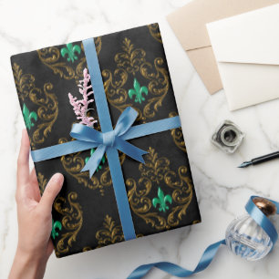 Papier Cadeau Vieux Or Émeraude Français 
