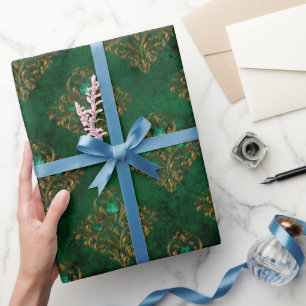 Papier Cadeau Vieux Or Émeraude Français