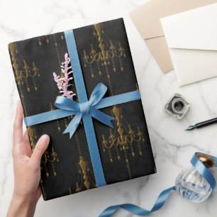 Papier Cadeau Vieux Or Émeraude Français