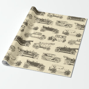Papier Cadeau Vieux-temps Beige Brown Vintage Voiture Motif