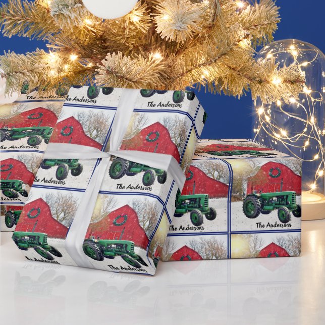 Papier Cadeau Vieux Tracteur vert Noël   (Vacances)