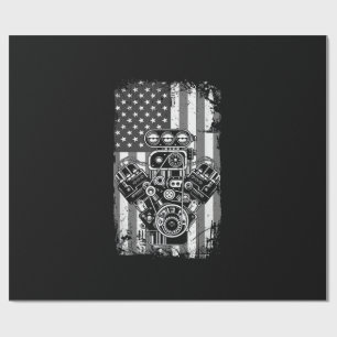 Papier Cadeau Vieux Véhicule Musclé Piston Drapeau Américain Méc