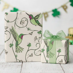 Papier Cadeau Vigne de trèfle vert motif colibri