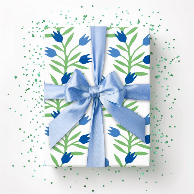 Papier Cadeau Vigne de tulipe en bleu et vert (Créateur téléchargé)