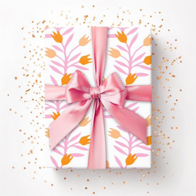 Papier Cadeau Vigne de tulipe en rose et orange (Créateur téléchargé)