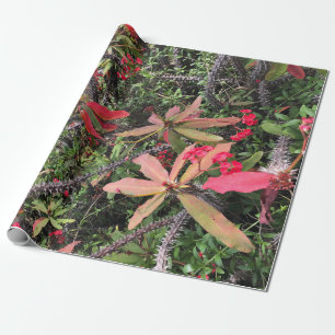 Papier Cadeau Vignes botaniques rouges et vertes tropicales