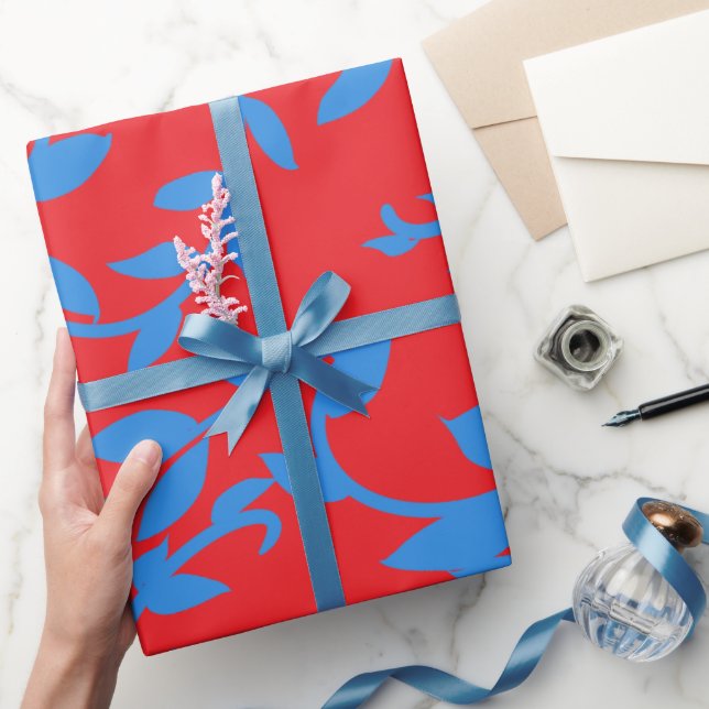 Papier Cadeau Vignes Feuilles Bleues Botanique rouge (Cadeaux)