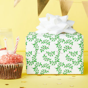 Papier Cadeau Vignes vertes sur fond blanc