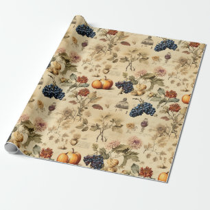 Papier Cadeau Vignoble Antique d'Automne Citrouille Raisin Botan