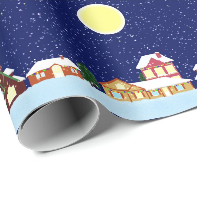 Papier Cadeau Village couvert de neige (Coin rond)