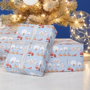 Papier Cadeau Village de Noël de Père Noël Festive et Rindeer