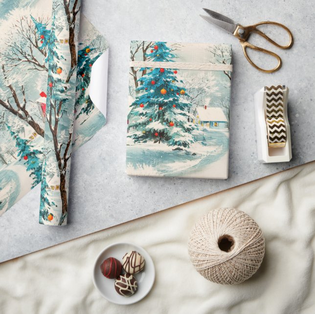Papier Cadeau Village de Noël d'hiver vintage (Artisanat)
