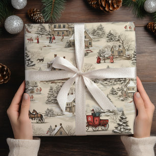 Papier Cadeau Village de Noël Vintage