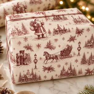 Papier Cadeau Village de Père Noël victorien Toile Noël vintage