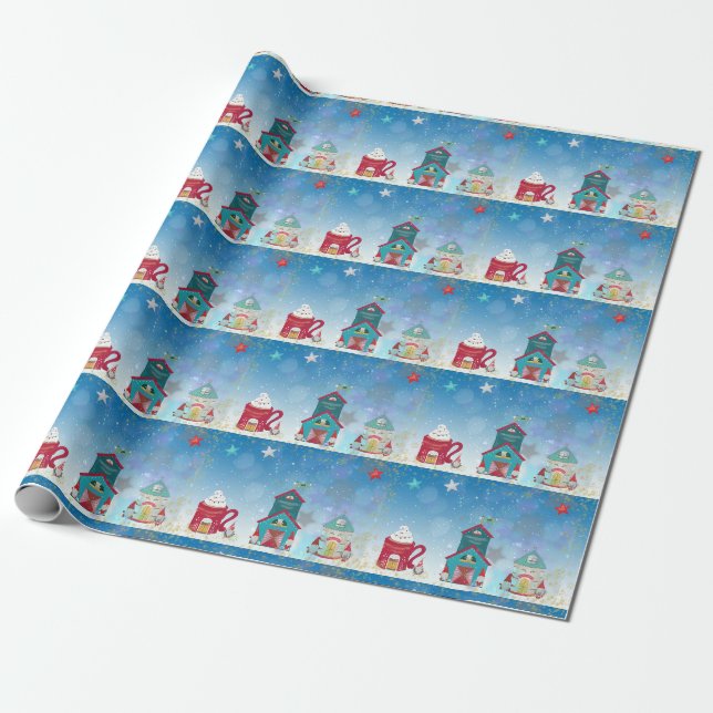 Papier Cadeau Village de vacances Gnome d'hiver (Déroulé)