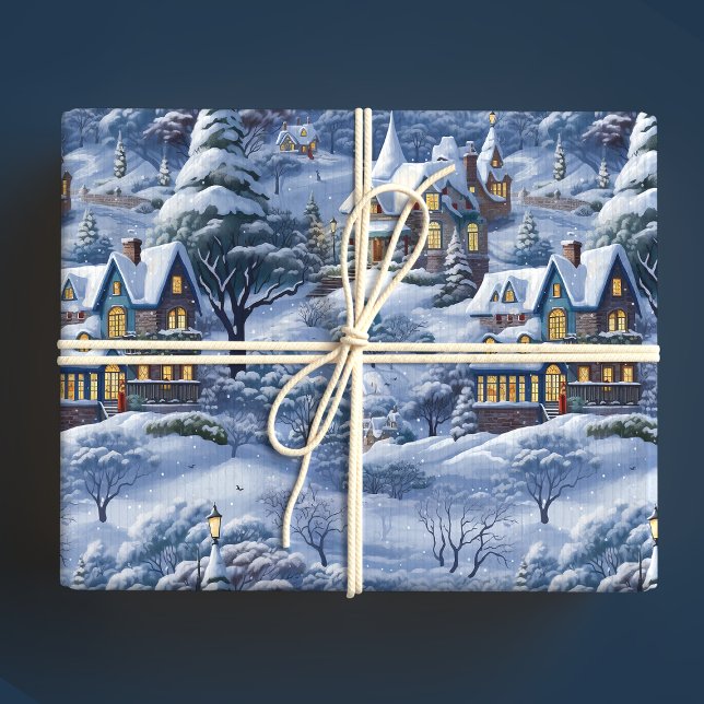 Papier Cadeau Village d'hiver moderne Noël blanc (Créateur téléchargé)