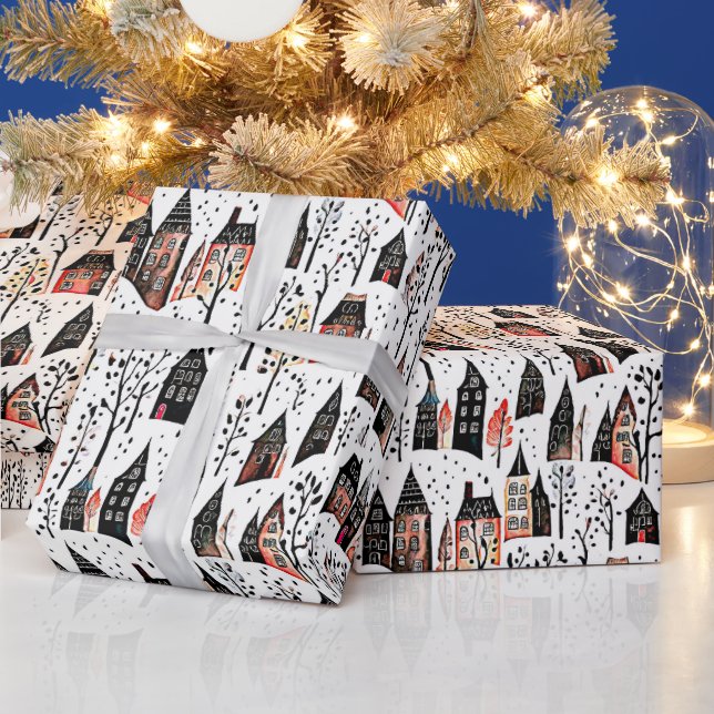 Papier Cadeau Villages d'hiver croquer motif noël (Vacances)