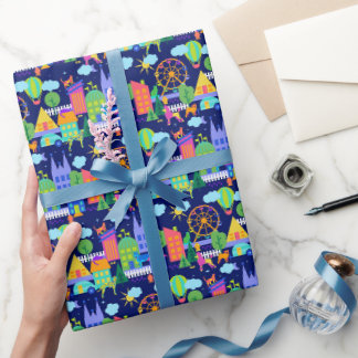 Papier Cadeau Ville colorée de Chien et Chat