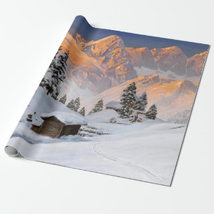 Papier Cadeau Ville de Noël avec Montagnes neigeuses
