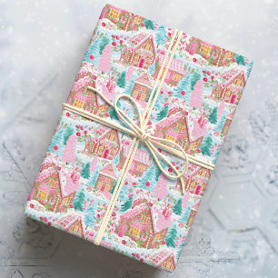 Papier Cadeau Ville de pain d'épices de Noël rose