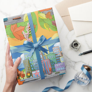 Papier Cadeau Ville En Automne