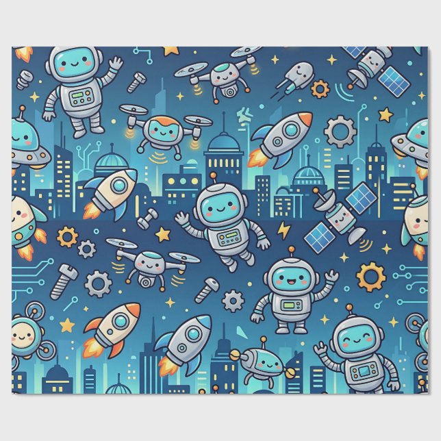 Papier cadeau Ville Robot Mignon (Plat)