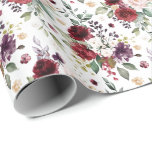 Papier Cadeau Vin Bourgogne Floral Bouquet Motif<br><div class="desc">Vin et bouquet rose bordeaux papier motif d'emballage pour douche nuptiale ou toute occasion.</div>