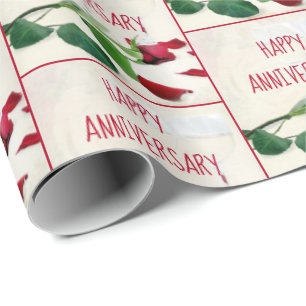 Papier Cadeau Vin d'anniversaire et Rose rouge