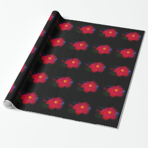 Papier Cadeau Vin de fleurs rouges en noir