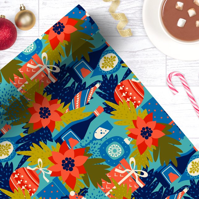 Papier Cadeau Vin moderne Poinsettia Noël (Créateur téléchargé)