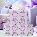 Papier Cadeau Vin pourpre Floral Wreath Mariage personnalisé<br><div class="desc">Joli papier d'emballage fleuri violet avec une couronne violette avec des vignes et une jolie fleur de périwinkle au centre. Cette belle enveloppe mariage florale présente les noms du couple personnalisés dans le cercle. Customisez ce papier d'emballage violet mariage pour vos amis lors de leur journée spéciale ou utilisez-le comme...</div>