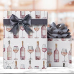Papier Cadeau Vin rosé élégant couleur rose blush<br><div class="desc">Ce papier d'emballage à thème vinicole est parfait pour ajouter une touche de charme à tout cadeau pour les amateurs de vin. Avec des rangées de bouteilles de vin et de verres, le design est à la fois ludique et élégant. Pour une touche personnelle subtile, vous pouvez ajouter un nom...</div>