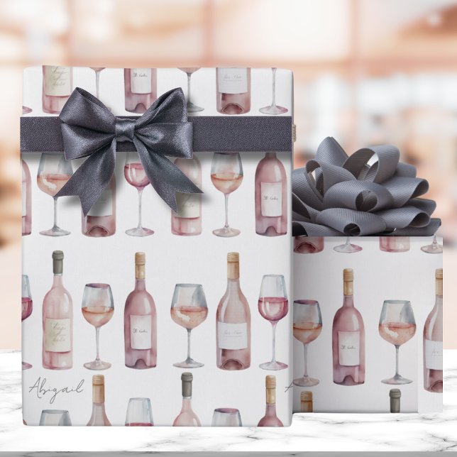 Papier Cadeau Vin Rosé Élégant Rose Pâle (Bush Pink Wine Wrapping Paper)