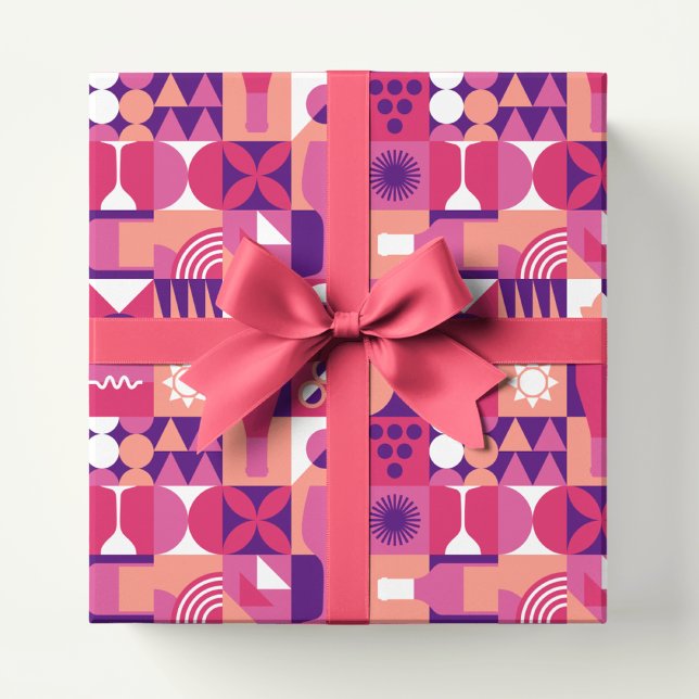 Papier Cadeau Vin rose violet rétro Bauhaus Motif (Créateur téléchargé)