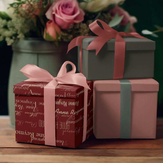 Papier Cadeau vin rouge nom personnalisé motif manuscrit (Créateur téléchargé)