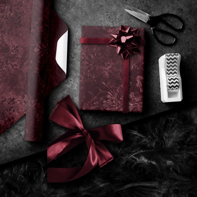 Papier Cadeau Vin Velvety Damask | Glam Grunge de Bordeaux Sangr (Créateur téléchargé)