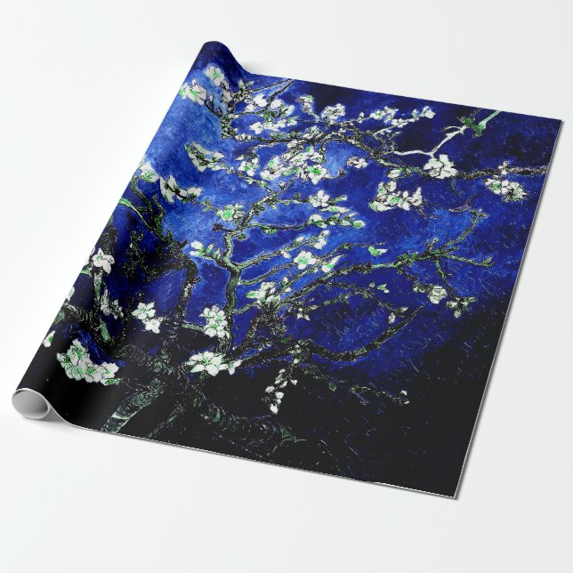 Papier Cadeau Vincent Van Gogh Almond Blossoms Profondes Bleus (Déroulé)