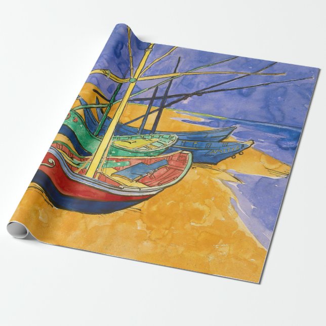 Papier Cadeau Vincent van Gogh - Bateaux de pêche sur la plage (Déroulé)
