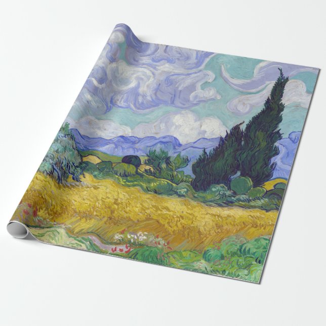 Papier Cadeau Vincent Van Gogh - Champ de blé avec cyprès (Déroulé)