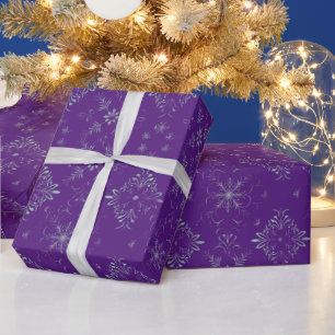 Papier Cadeau Vins Fleurs Botanique Vert pourpre Noël