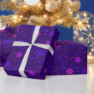 Papier Cadeau Vins Fleurs Botaniques Violet Rose Noël