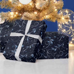 Papier Cadeau Vins Végétation Étoiles Pois Bleu Noël