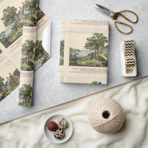 Papier Cadeau Vintage 1732 George Washington Motif de lieu de na