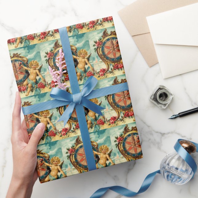 Papier Cadeau Vintage Ange noël Cherub à l'ancienne (Cadeaux)