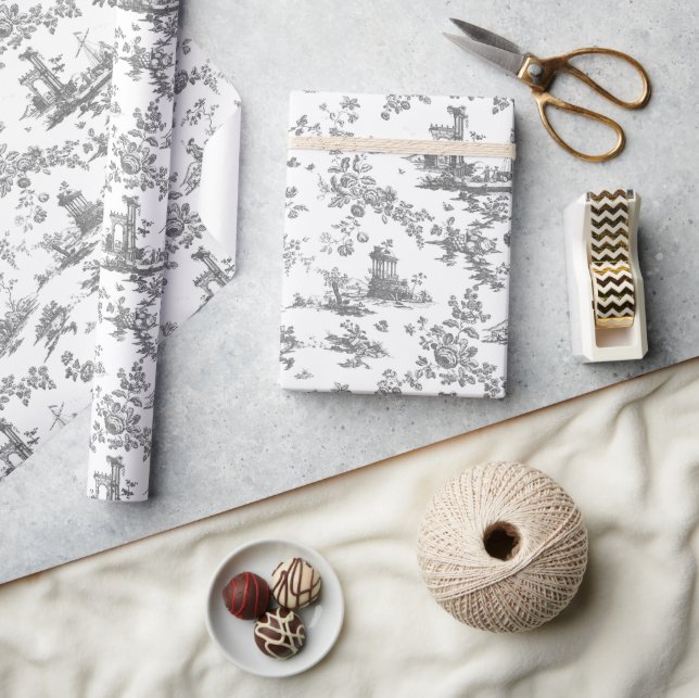 Papier Cadeau Vintage Anglais Floral Toile de Jouy-Grey (Artisanat)